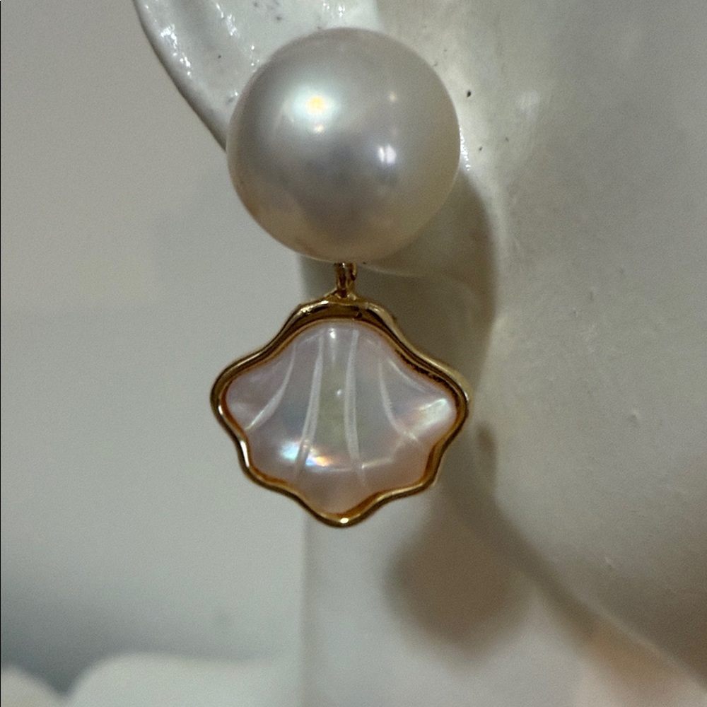 Fresh Water Pearl White Shell Earrings